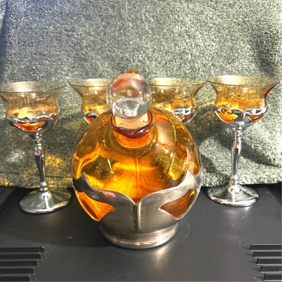 Art Deco Chrome Decanter Cocktail Set Cambridge Krome Kraft Farber Bros - Picture 5 of 16